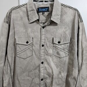 Roar Button Down Men 2XL Grey All Star Signature Contrast Stitch Acid Wash Shirt